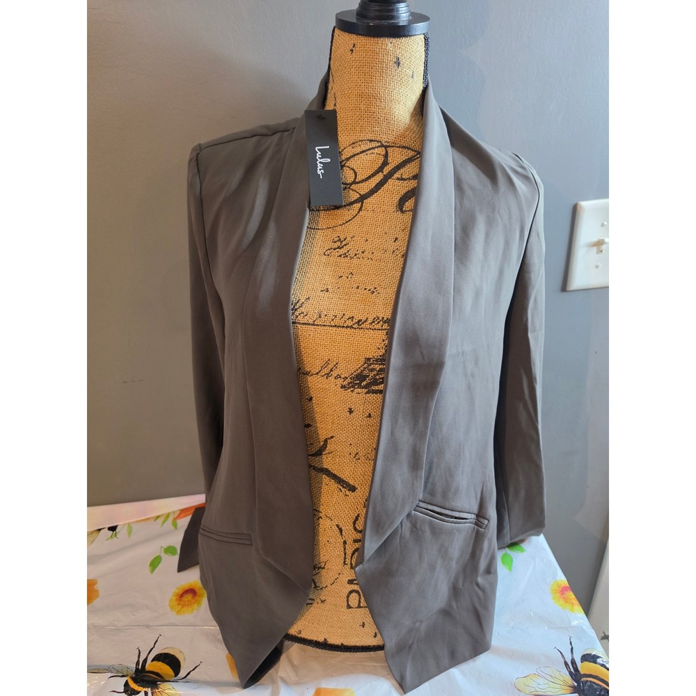 Lulus Women Charcoal Gray Open Front Draped Shawl Collar Blazer Size Medium NWT
